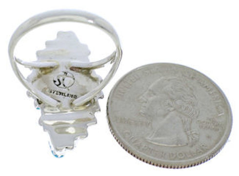 Turquoise And Silver Southwest Needlepoint Ring Size 7-1/2 UX33403